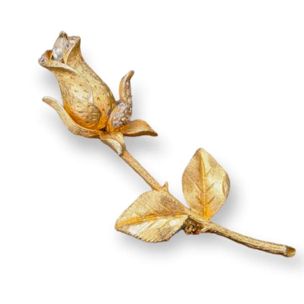 Golden Rose Rhinestone Accent Brooch